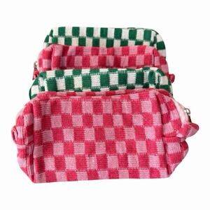 Lot of 4 SOIDRAM Tweens Checkered Cosmetic Cases Pink Plaid & Green Plaid NIP